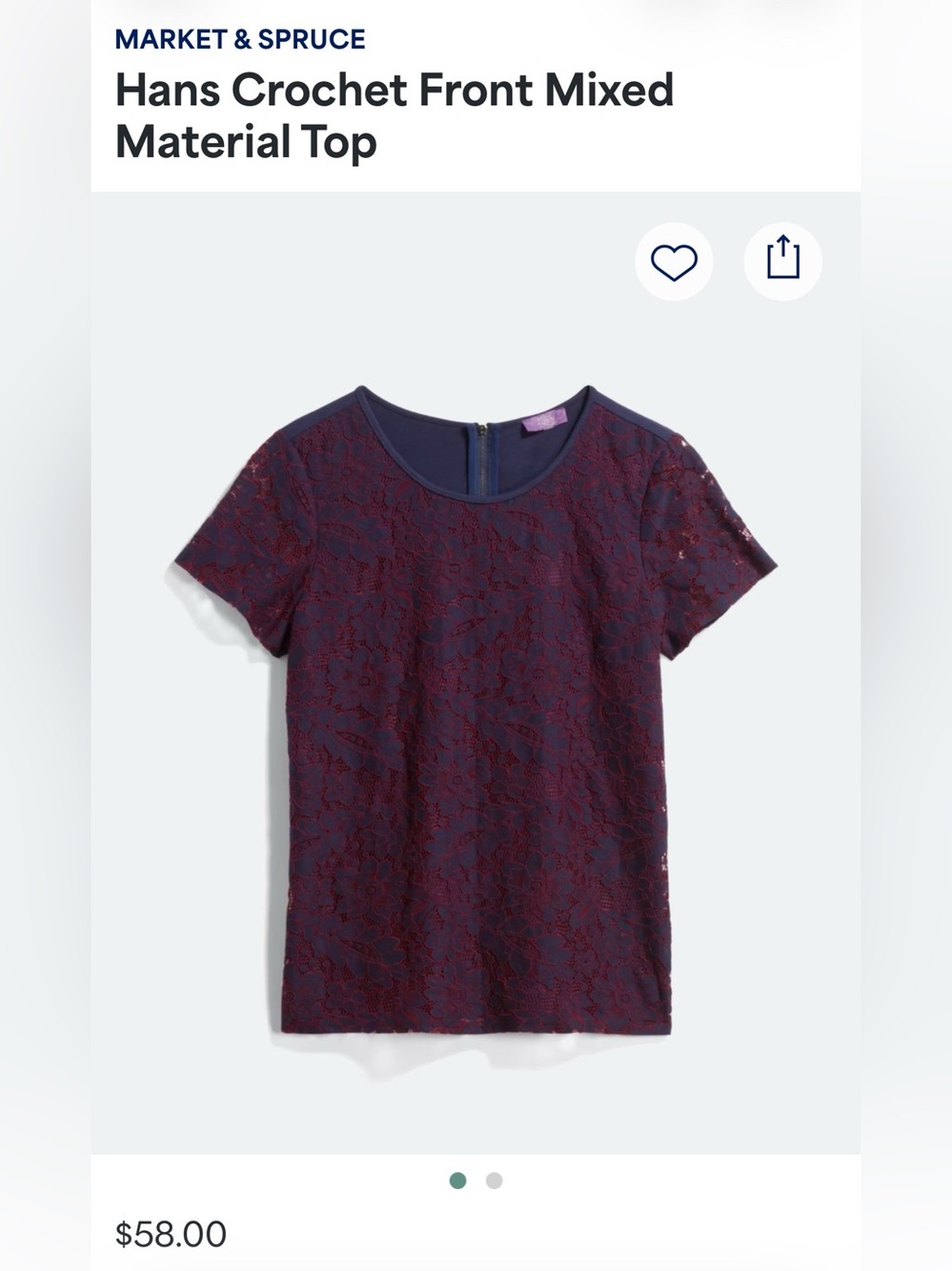 Market & Spruce Navy Top with Burgundy Lace Overlay